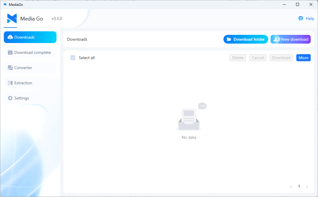 Schermata iniziale di MediaGo